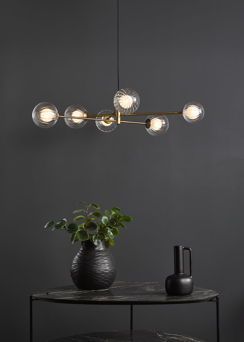 Dar Vignette 6 Light Pendant Aged Brass & Clear/Opal Glass – from Amos Lighting + Home