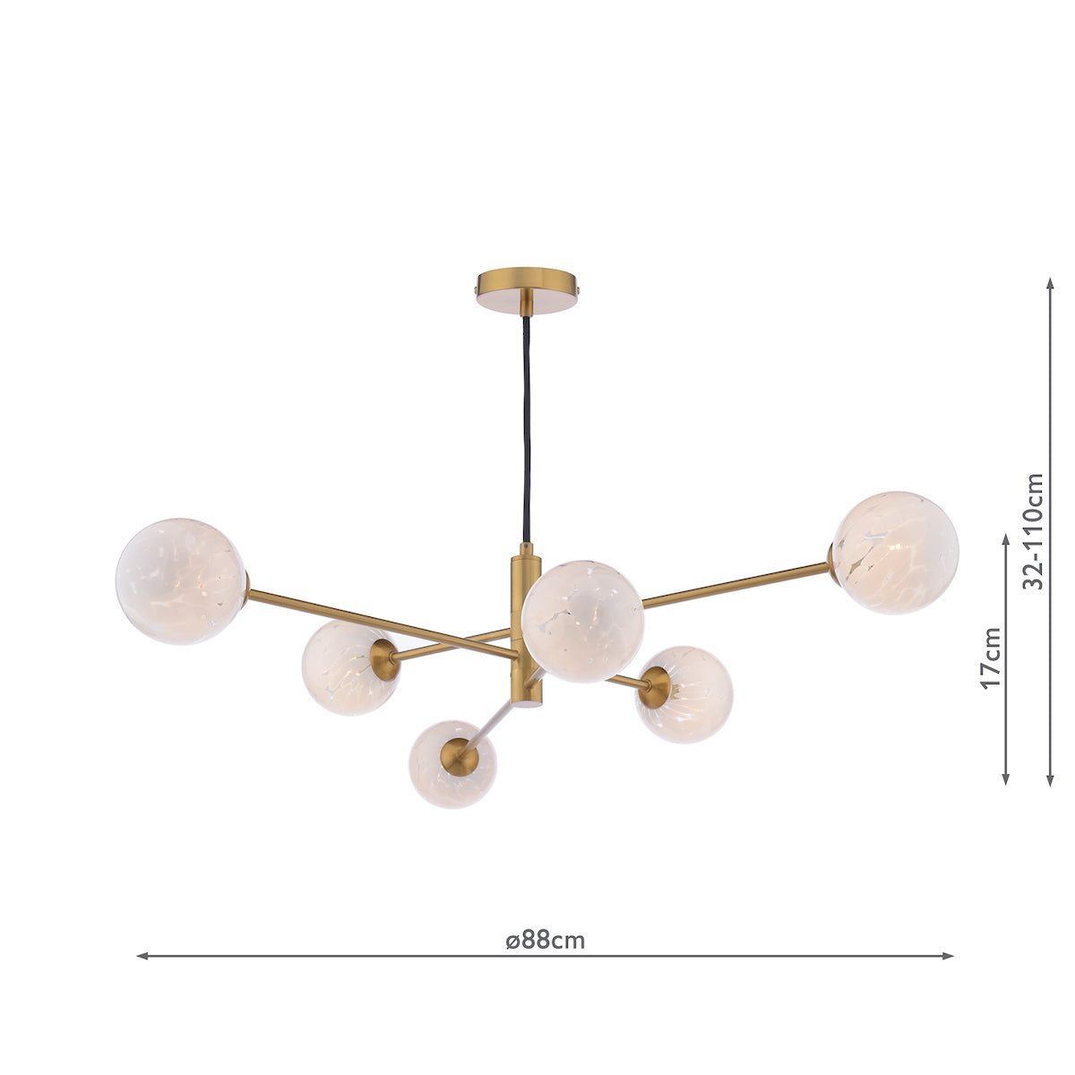 Dar Vignette 6 Light Pendant Aged Brass and Confetti Glass – from Amos Lighting + Home