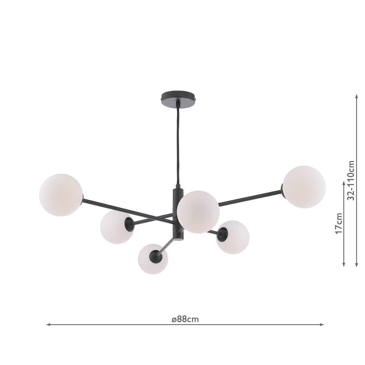 Dar Vignette 6 Light Pendant Matt Black & Opal Glass – from Amos Lighting + Home