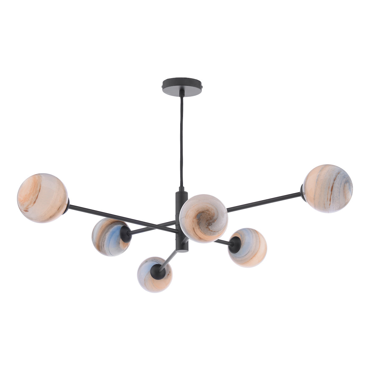 Dar Vignette 6 Light Pendant Matt Black & Planet Style Glass – from Amos Lighting + Home