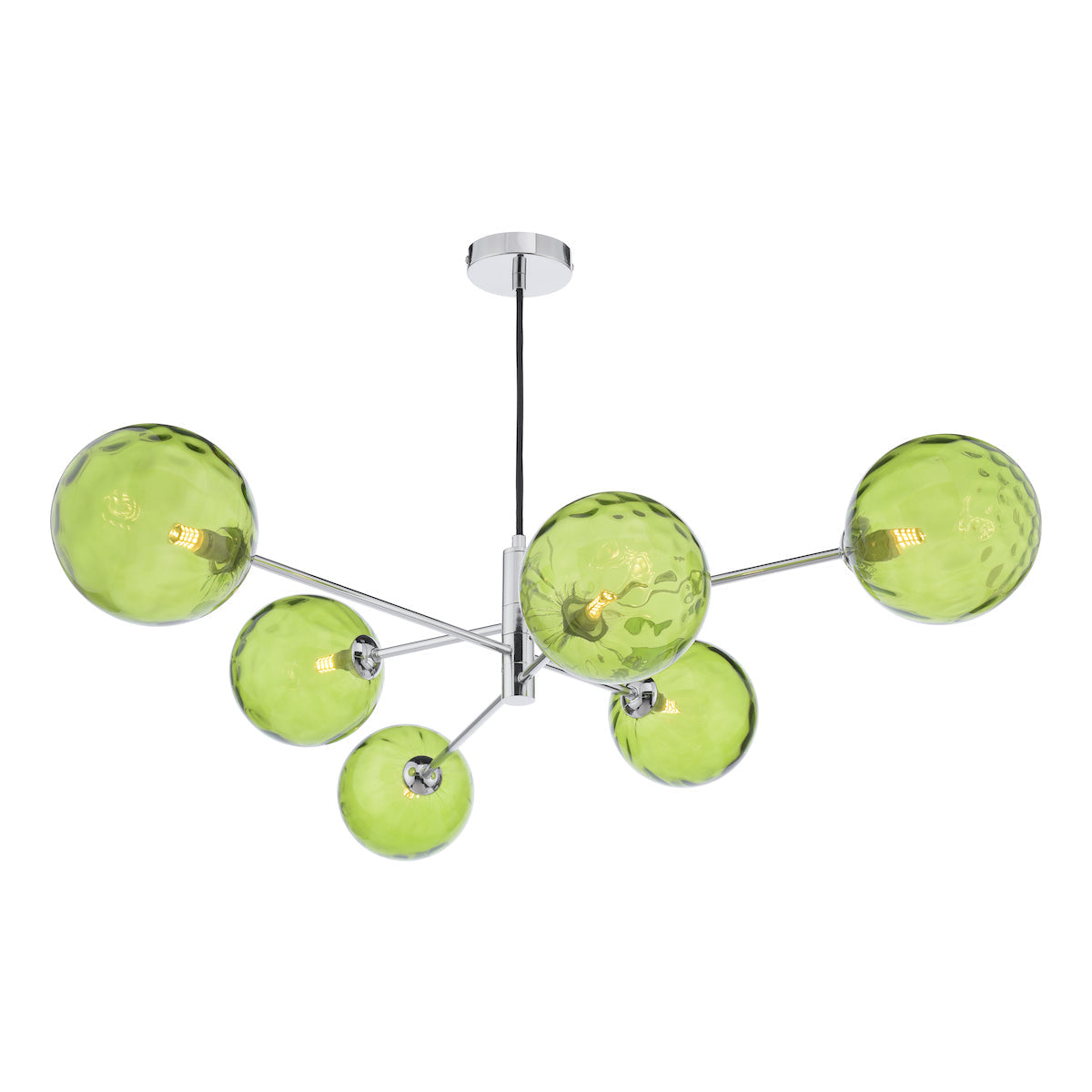 Dar Vignette 6 Light Pendant Polished Chrome & Green Dimpled Glass – from Amos Lighting + Home
