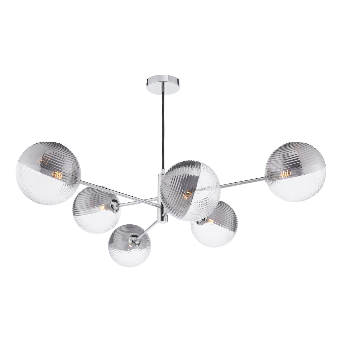 Dar Vignette 6 Light Pendant Polished Chrome & Smoked/Clear Ribbed Glass – from Amos Lighting + Home