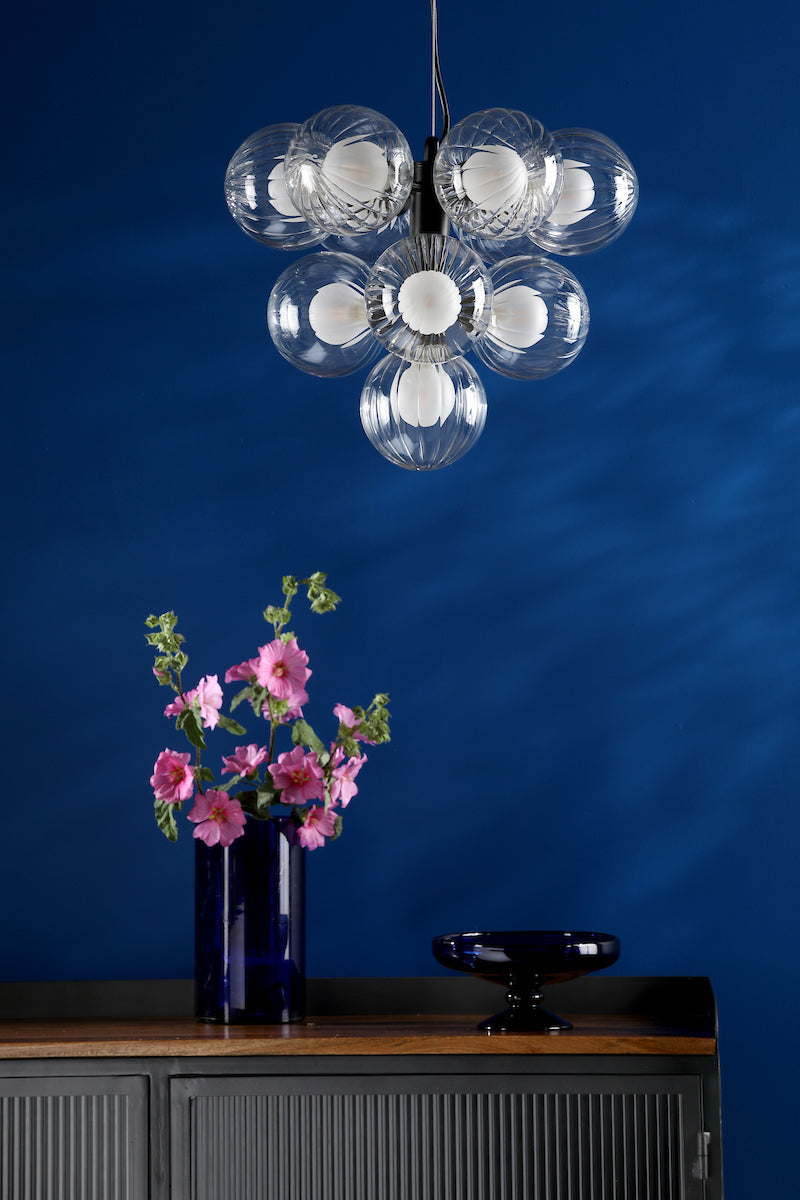 Dar Vine 10 Light Pendant Satin Black & Clear/Opal Glass – from Amos Lighting + Home