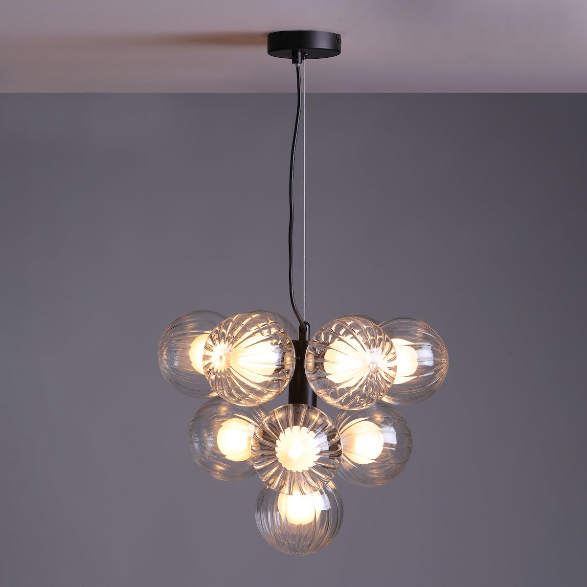 Dar Vine 10 Light Pendant Satin Black & Clear/Opal Glass – from Amos Lighting + Home