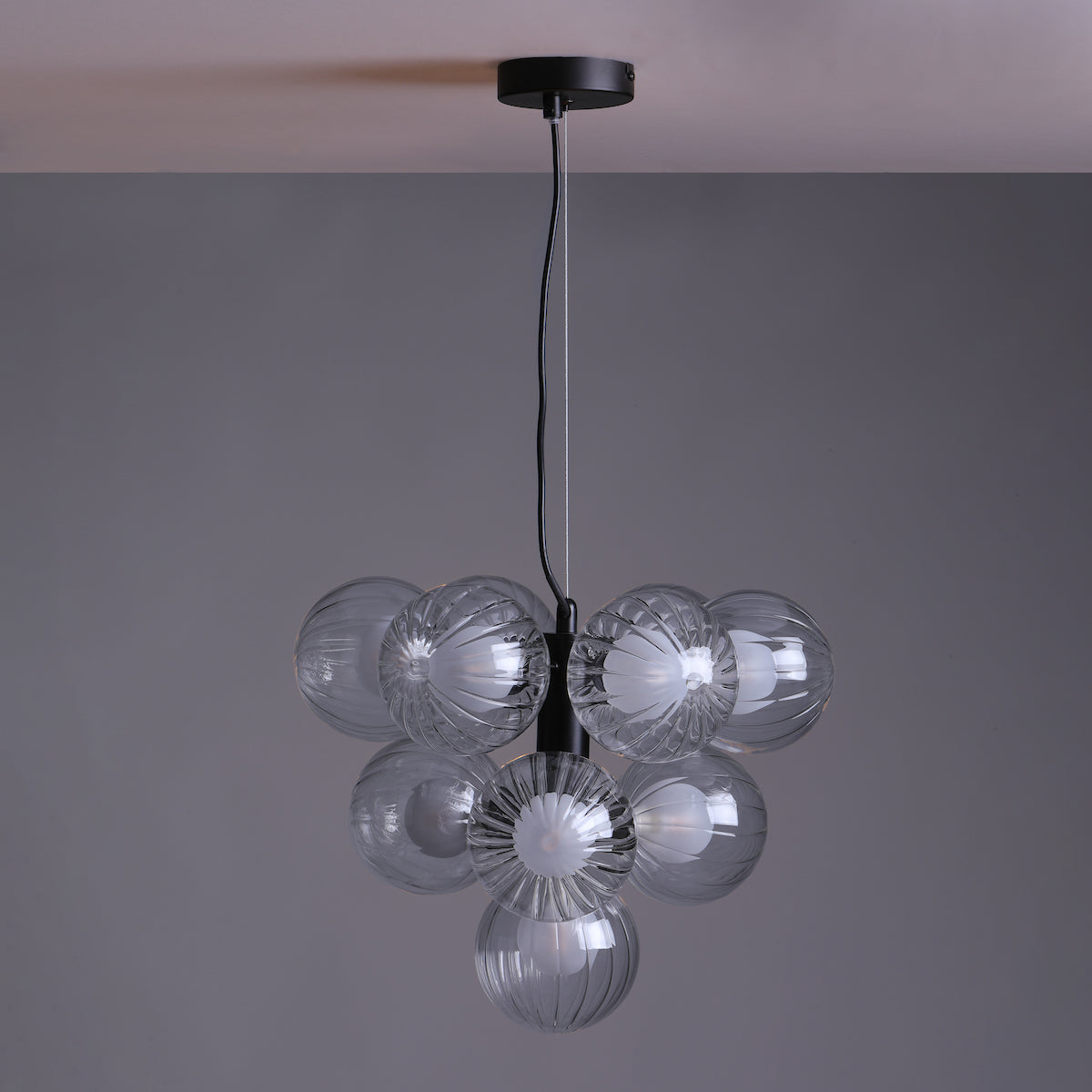 Dar Vine 10 Light Pendant Satin Black & Clear/Opal Glass – from Amos Lighting + Home