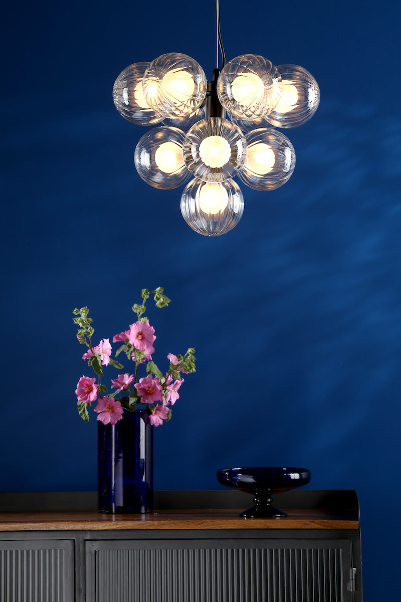 Dar Vine 10 Light Pendant Satin Black & Clear/Opal Glass – from Amos Lighting + Home