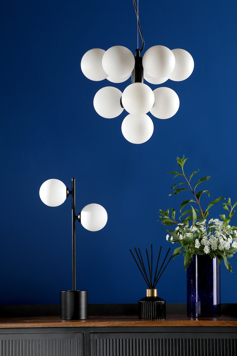 Dar Vine 10 Light Pendant Satin Black & Opal Glass – from Amos Lighting + Home