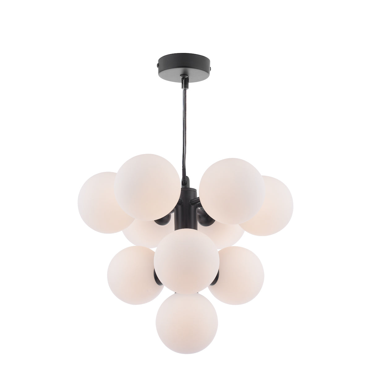 Dar Vine 10 Light Pendant Satin Black & Opal Glass – from Amos Lighting + Home