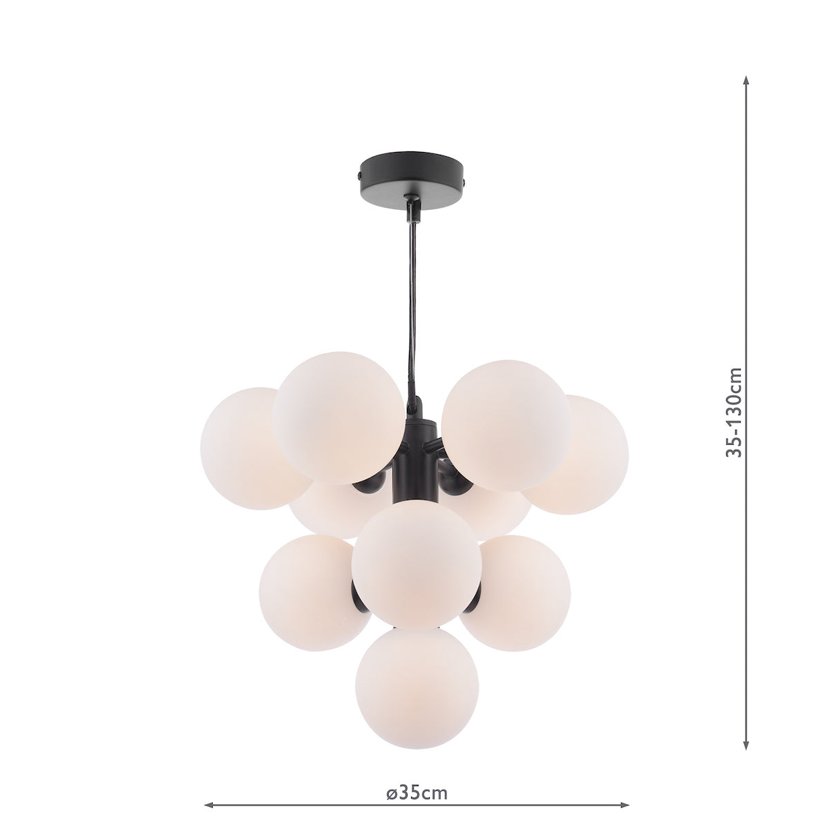 Dar Vine 10 Light Pendant Satin Black & Opal Glass – from Amos Lighting + Home