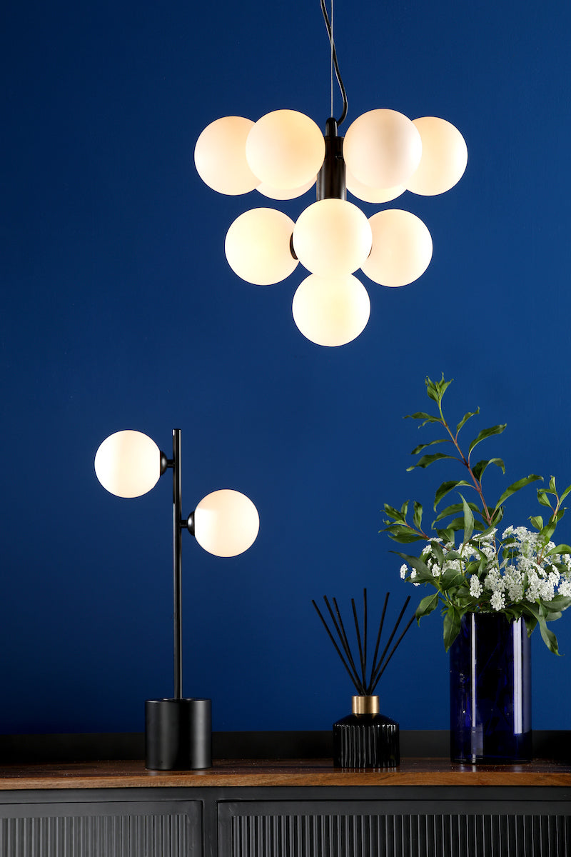 Dar Vine 10 Light Pendant Satin Black & Opal Glass – from Amos Lighting + Home