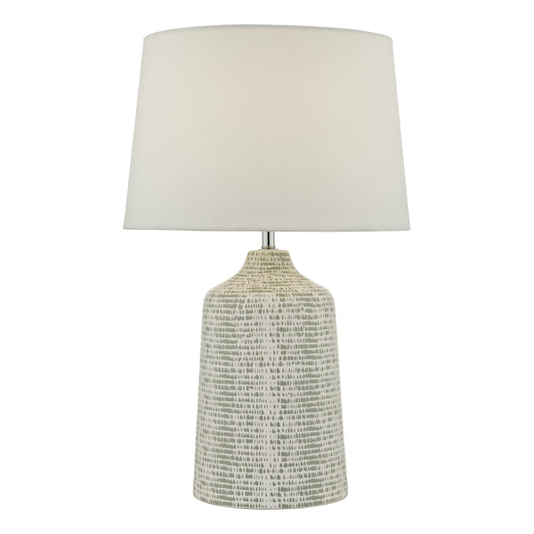 Dar Vondra Table Lamp White and Grey with Linen Shade – from Amos Lighting + Home