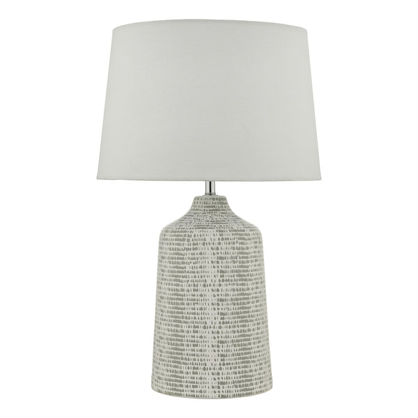 Dar Vondra Table Lamp White and Grey with Linen Shade – from Amos Lighting + Home