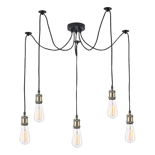 Dar Waco 5 Light Spider Pendant Black & Antique Brass – from Amos Lighting + Home