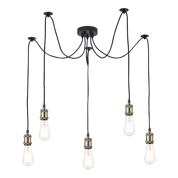 Dar Waco 5 Light Spider Pendant Black & Antique Brass – from Amos Lighting + Home