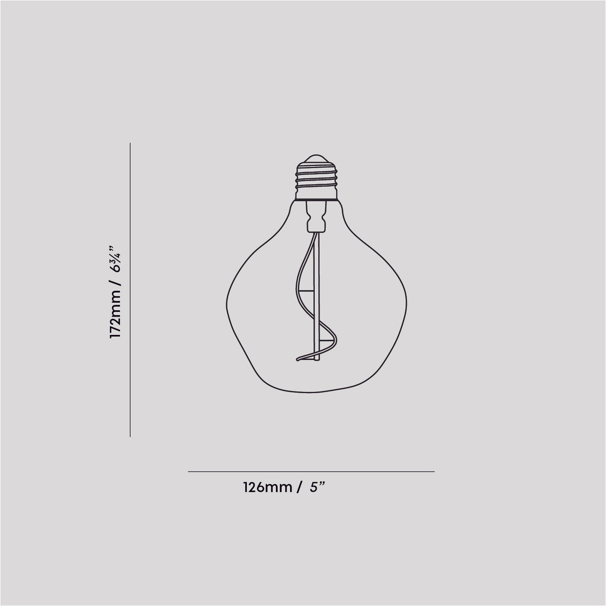 Technical drawing of Voronoi I light bulb with dimensions 172mm height and 126mm width