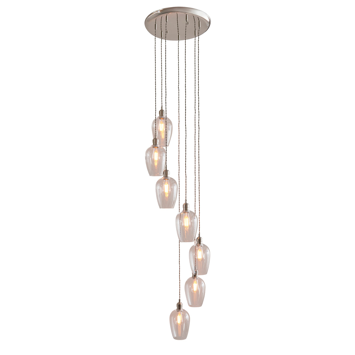 Amos Lucid Bright Nickel & Clear Glass 7 Light Cascade