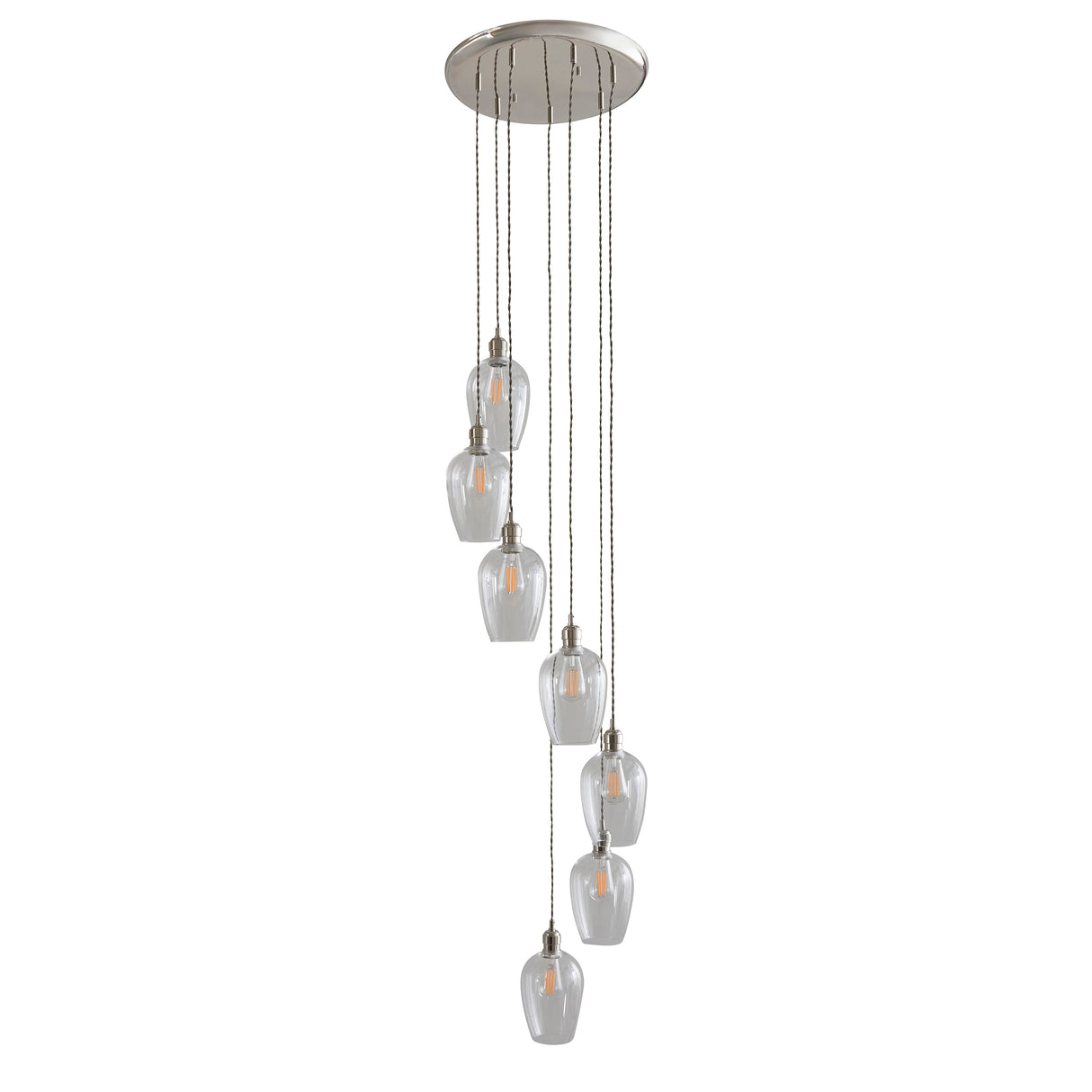 Amos Lucid Bright Nickel & Clear Glass 7 Light Cascade