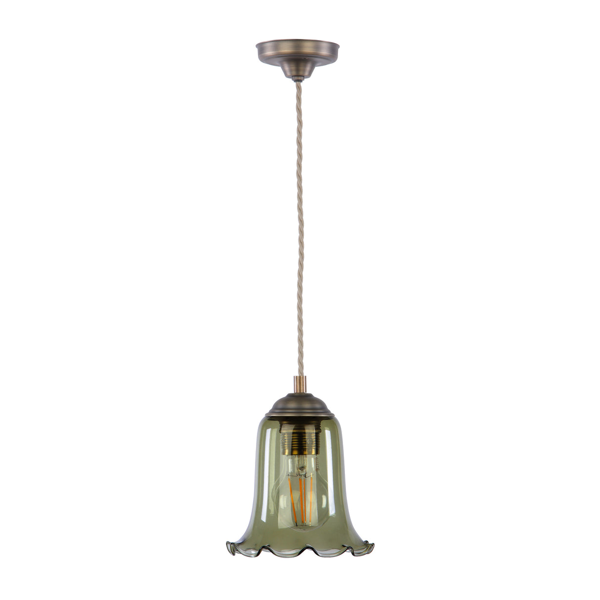 David Hunt Ebba Pendant Moss Glass and Antique Brass