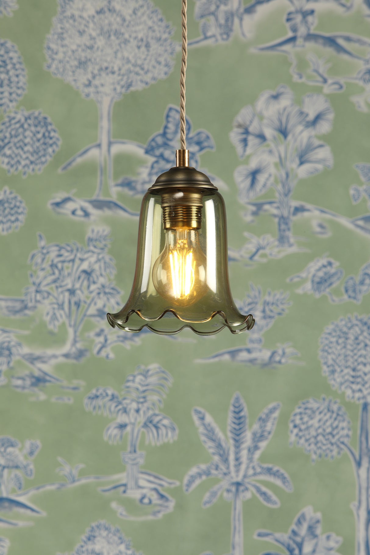 David Hunt Ebba Pendant Moss Glass and Antique Brass