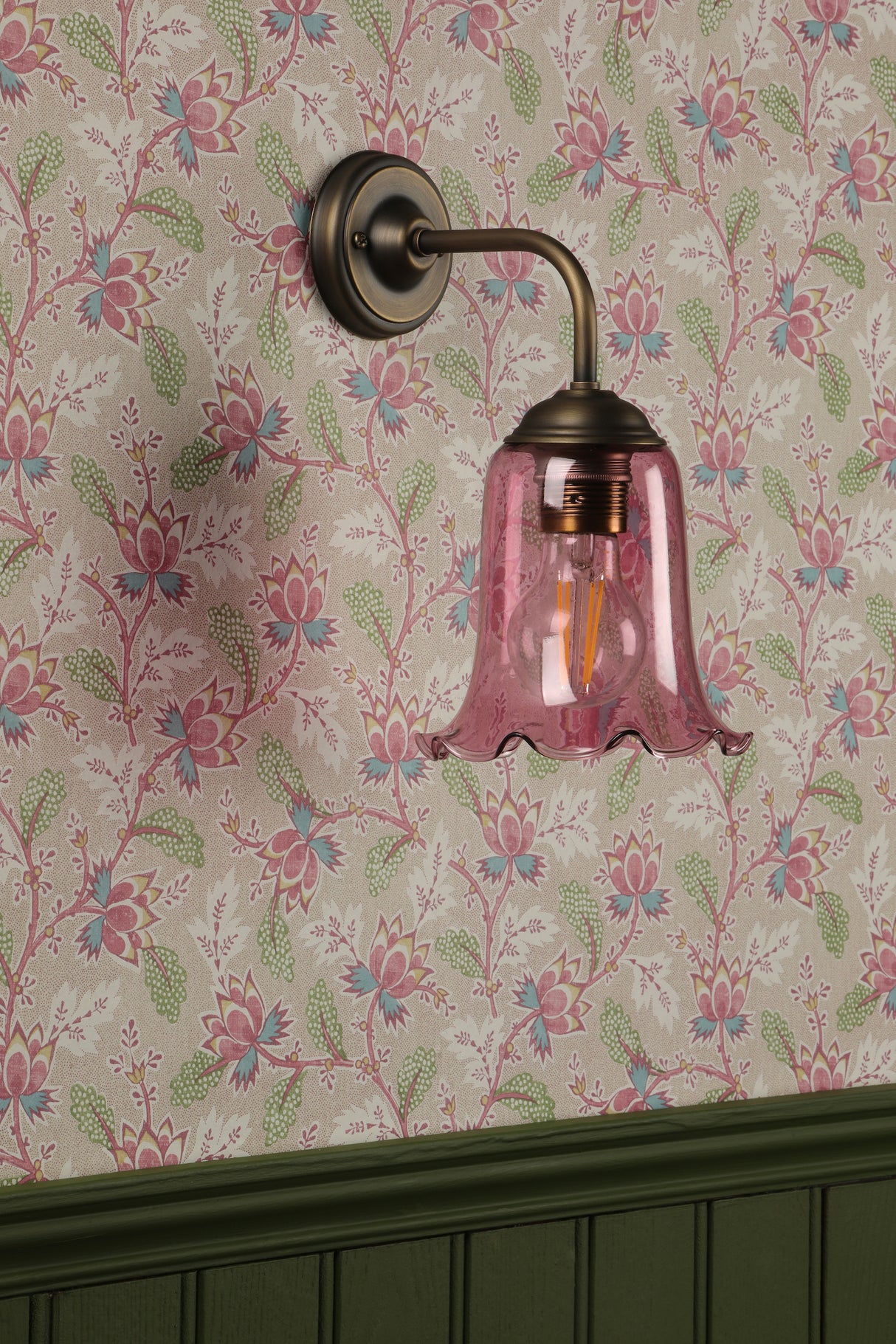 David Hunt Ebba Wall Light Azalea Glass and Antique Brass