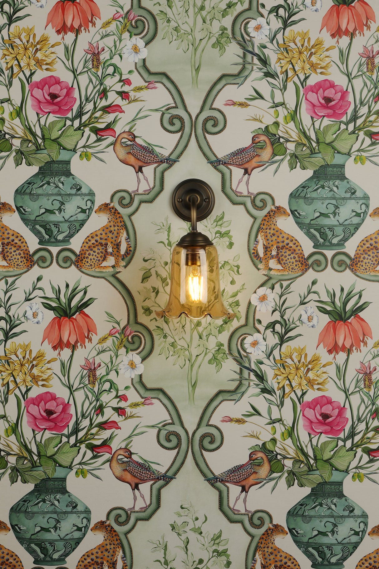 David Hunt Ebba Wall Light Tobacco Glass and Antique Brass
