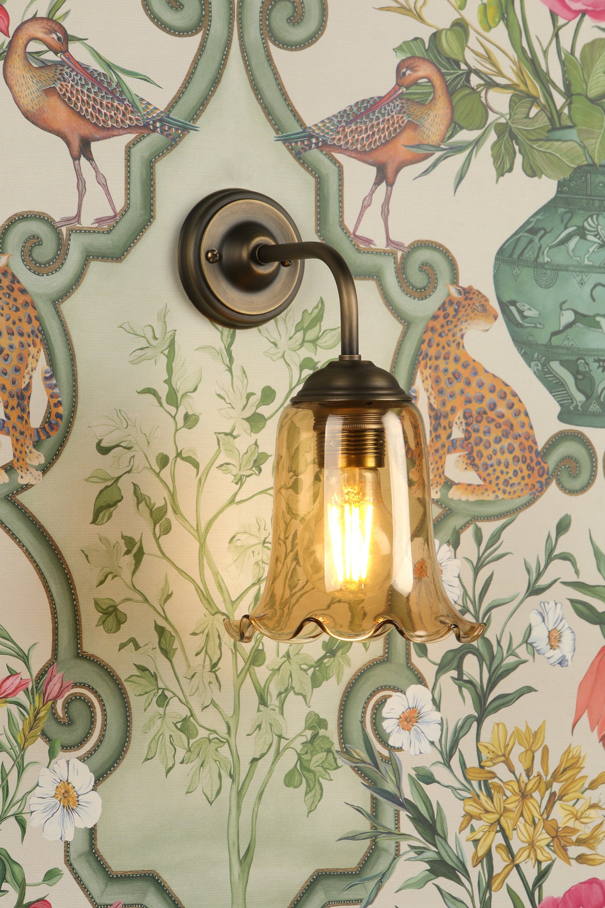 David Hunt Ebba Wall Light Tobacco Glass and Antique Brass
