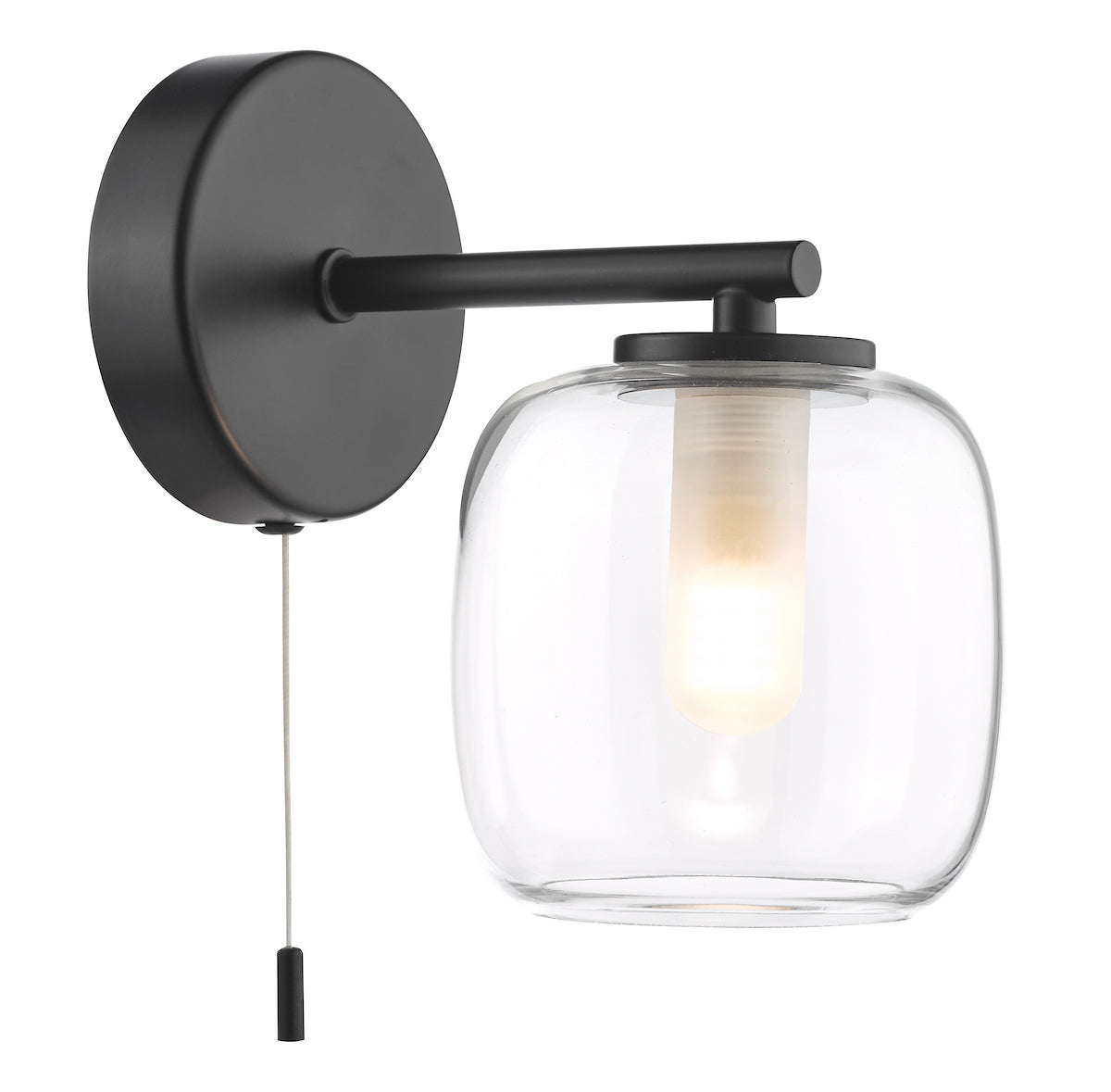 Dar Edaline Wall Light Matt Black and Glass IP44