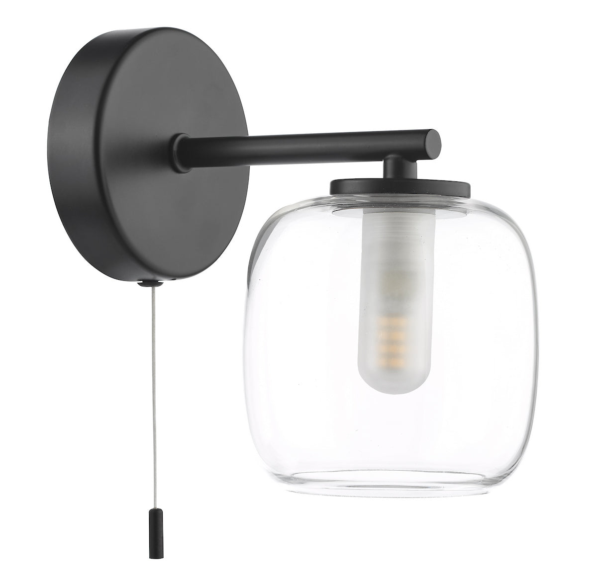 Dar Edaline Wall Light Matt Black and Glass IP44
