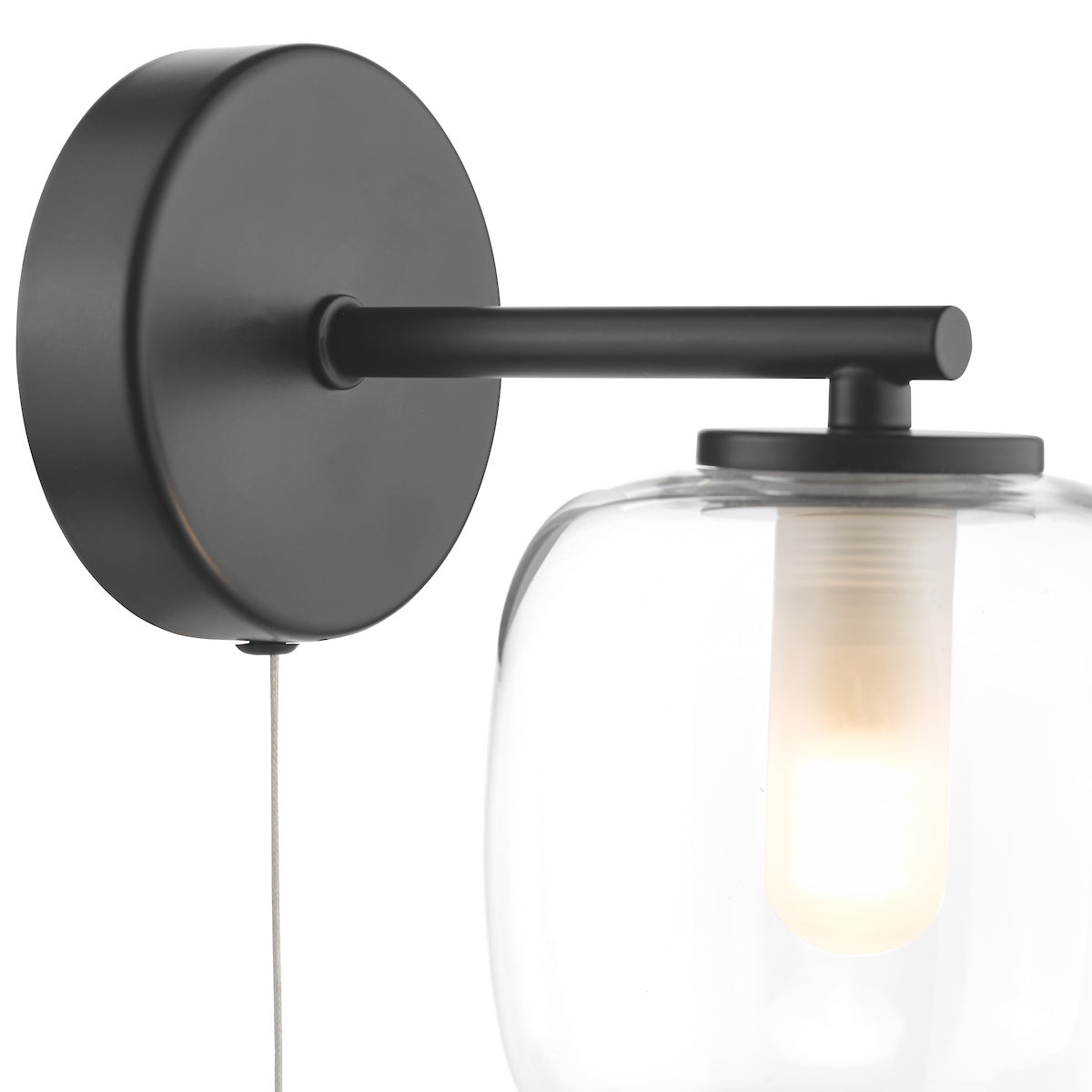 Dar Edaline Wall Light Matt Black and Glass IP44