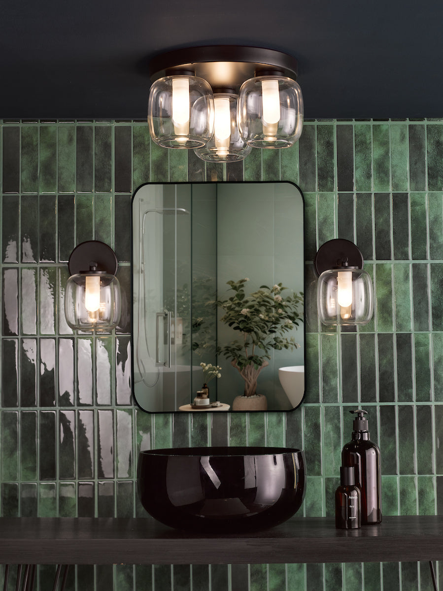 Dar Edaline Wall Light Matt Black and Glass IP44