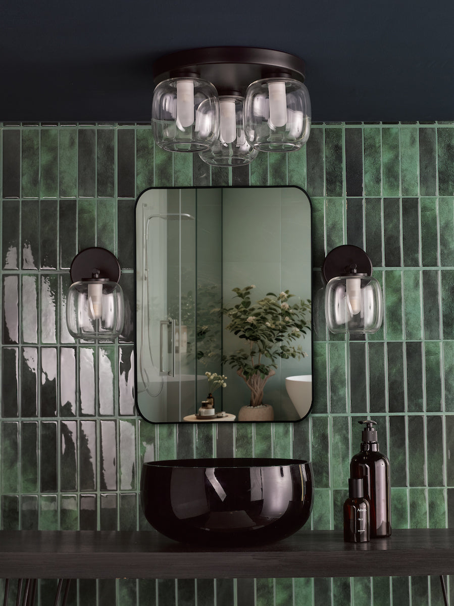 Dar Edaline Wall Light Matt Black and Glass IP44