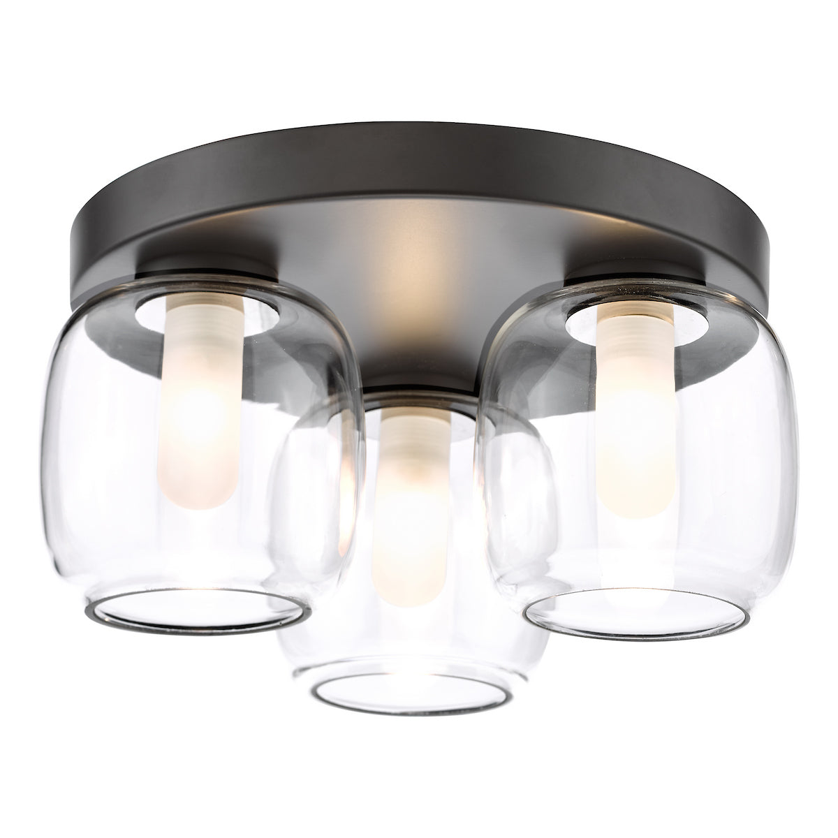 Dar Edaline 3 Light Semi-Flush Matt Black and Glass IP44