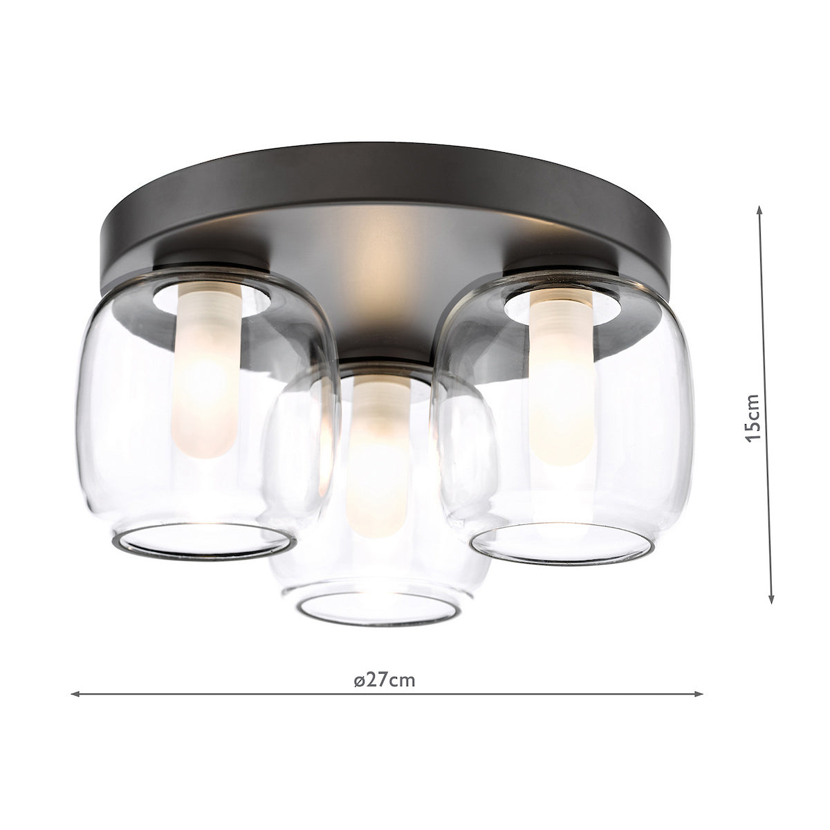 Dar Edaline 3 Light Semi-Flush Matt Black and Glass IP44