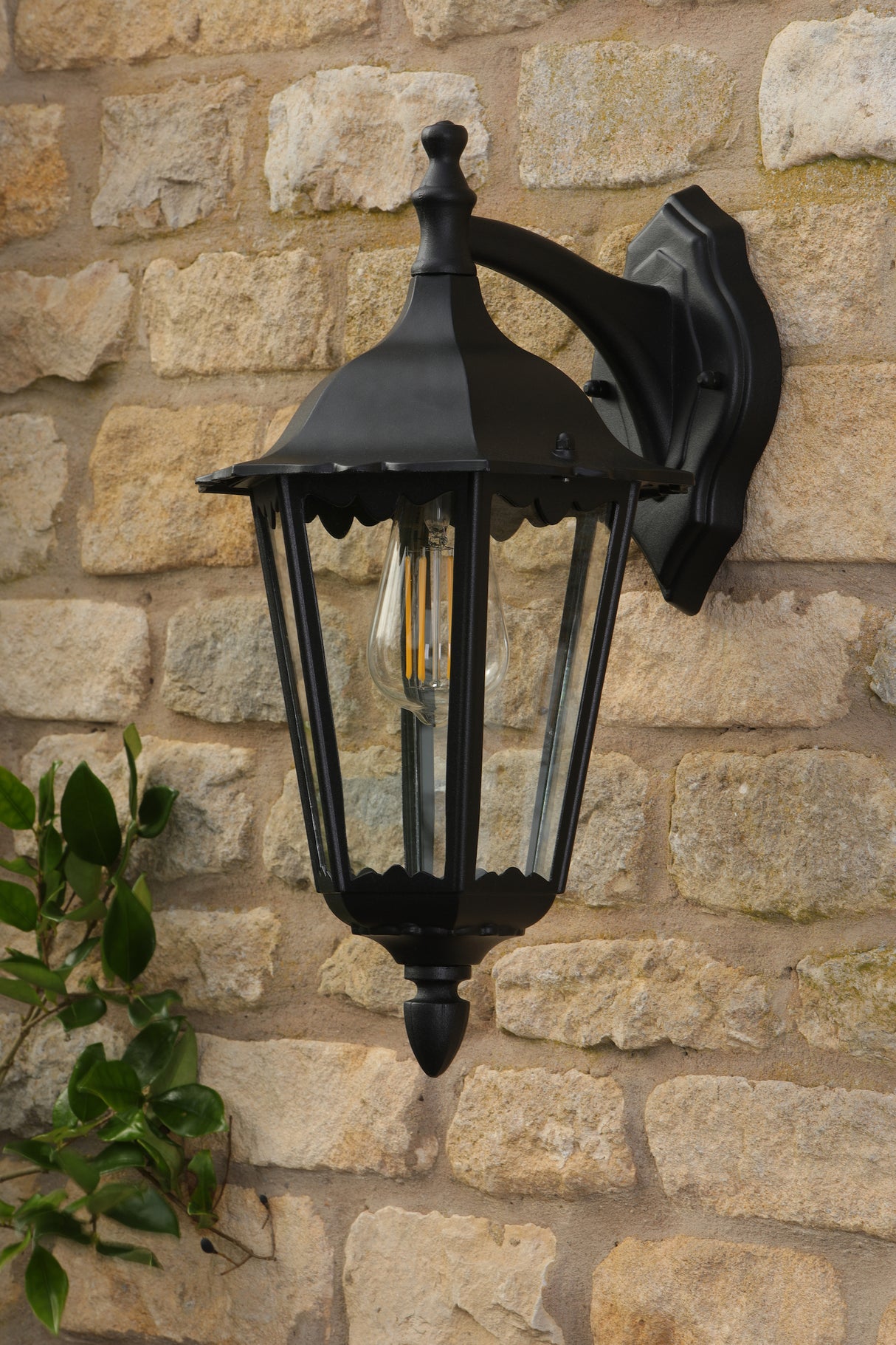 Dar Eddard Outdoor Wall Light Matt Black and Glass IP44