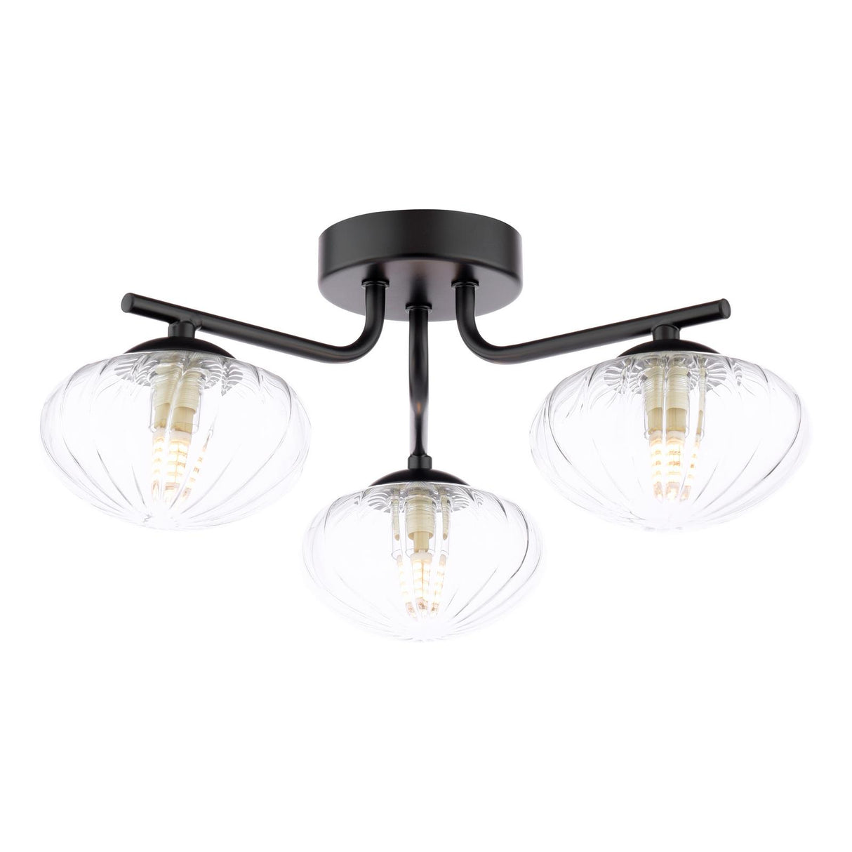 Dar Ede 3 Light Semi-Flush Matt Black and Glass