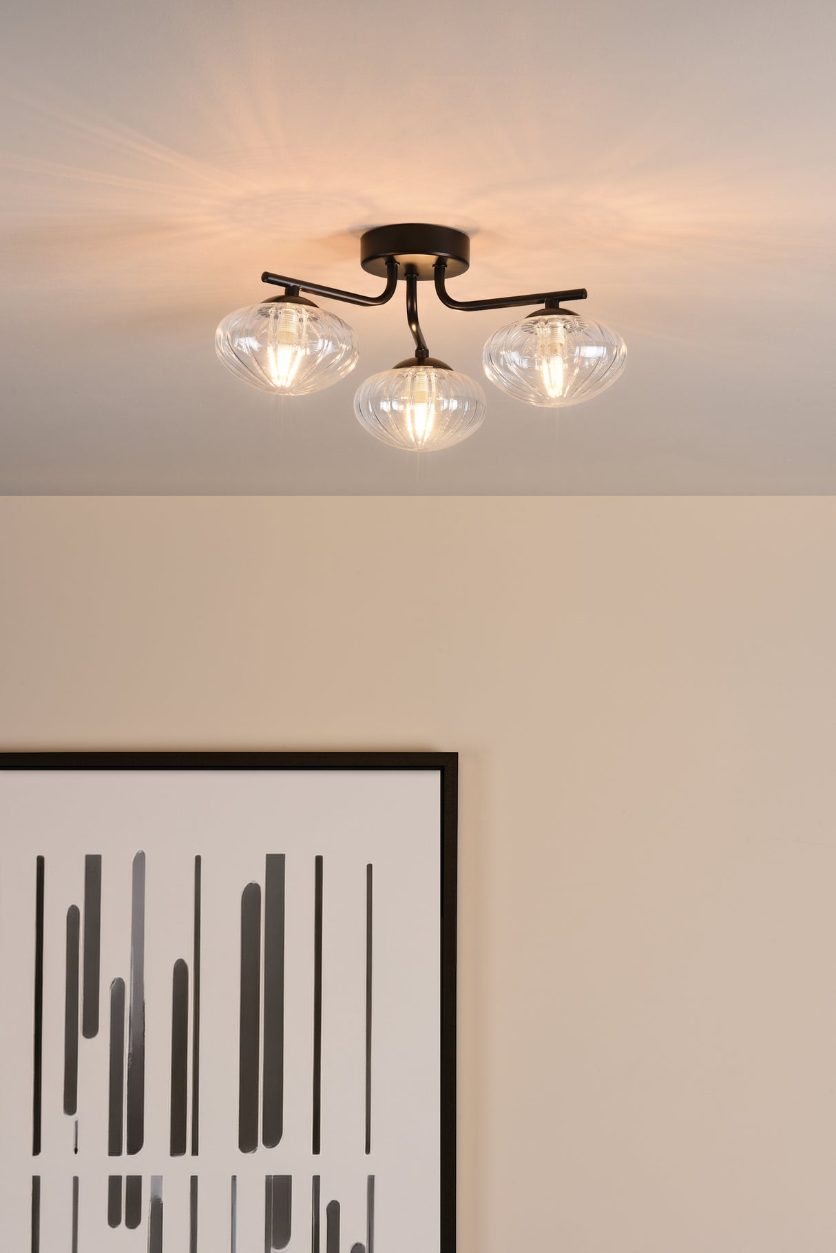 Dar Ede 3 Light Semi-Flush Matt Black and Glass