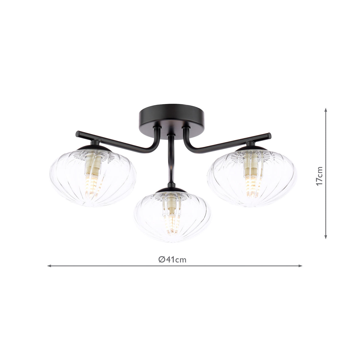 Dar Ede 3 Light Semi-Flush Matt Black and Glass