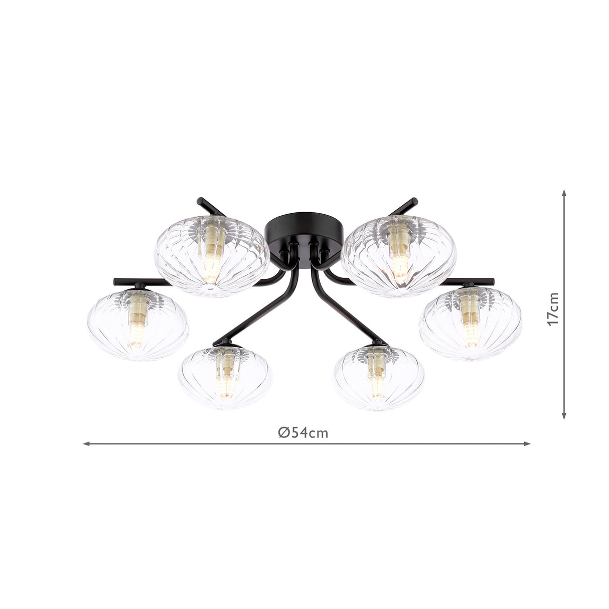 Dar Ede 6 Light Semi-Flush Matt Black and Glass