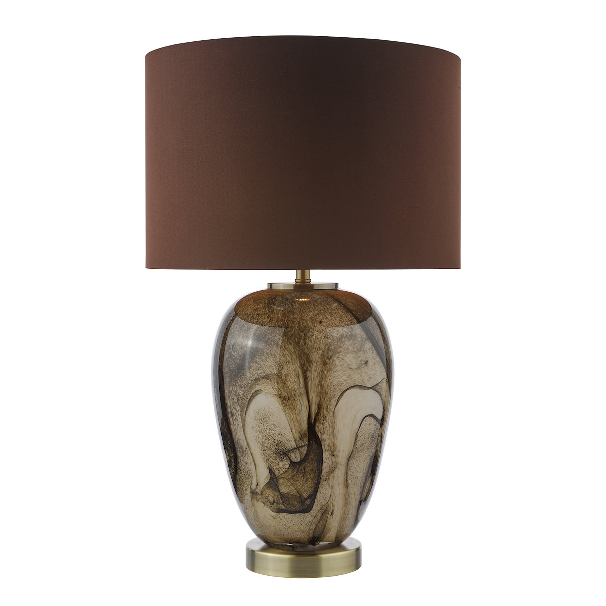 Dar Egas Table Lamp Brown Marble Effect Glass With Shade