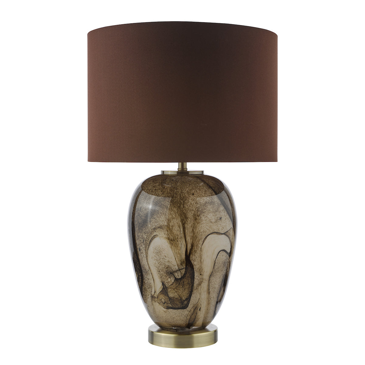 Dar Egas Table Lamp Brown Marble Effect Glass With Shade