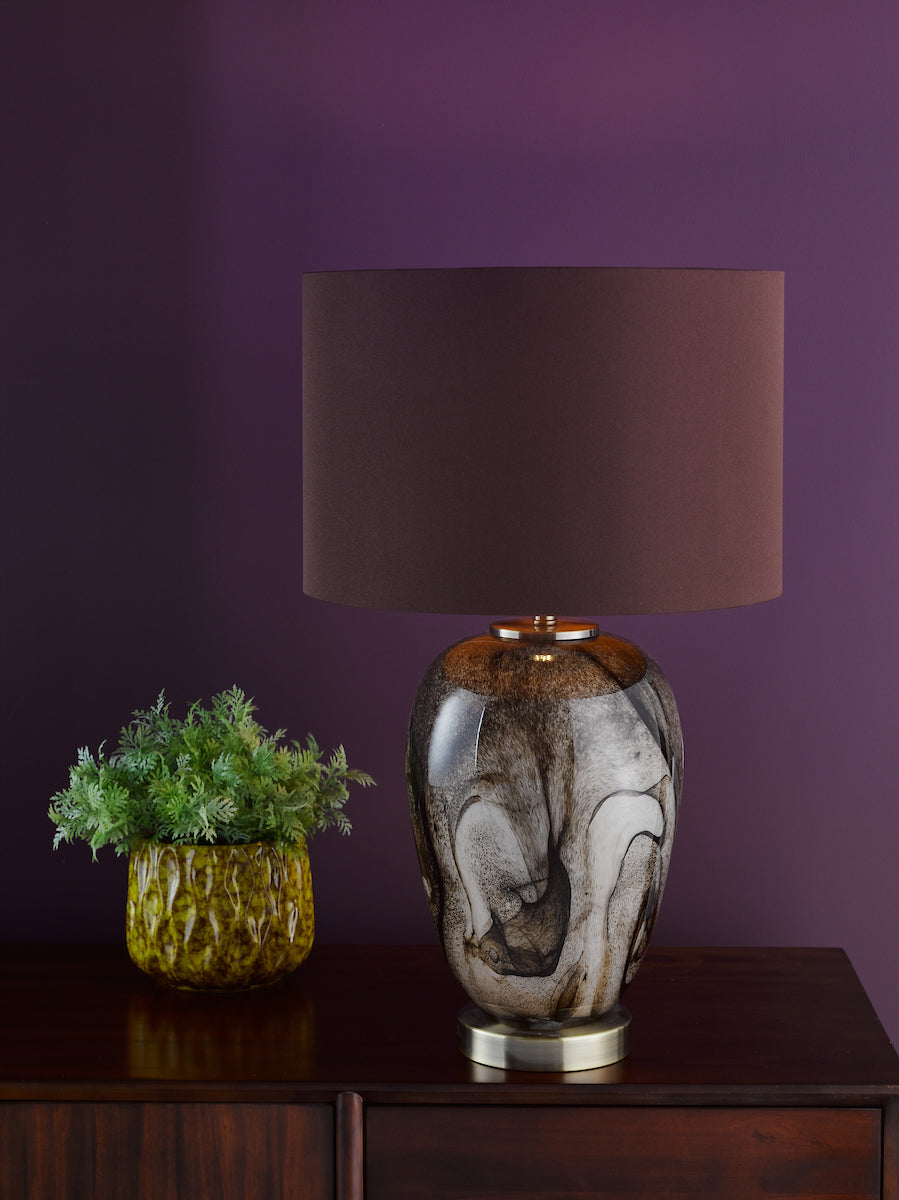 Dar Egas Table Lamp Brown Marble Effect Glass With Shade