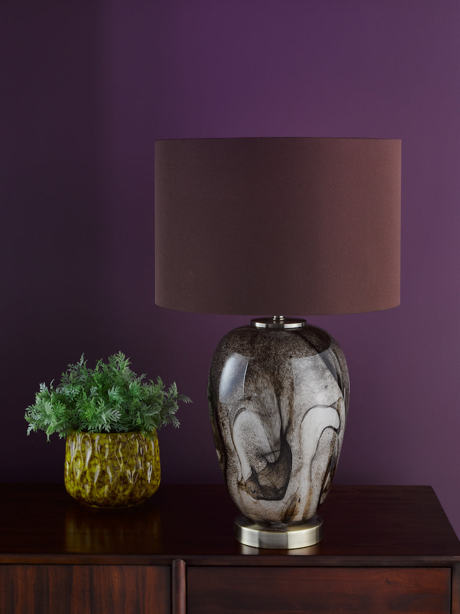 Dar Egas Table Lamp Brown Marble Effect Glass With Shade
