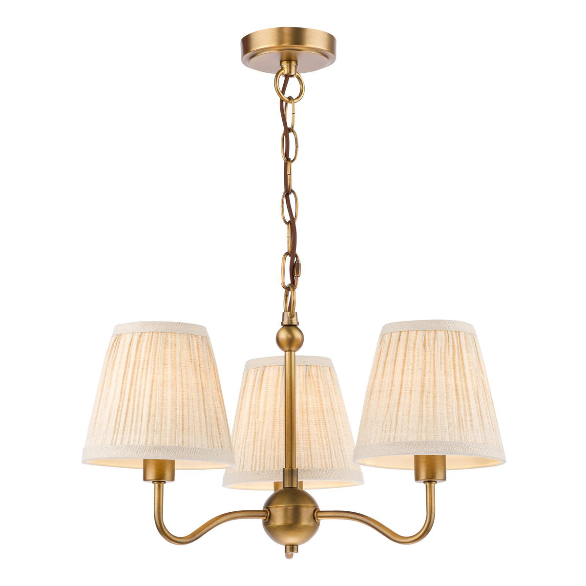 Dar Elara 3 Light Pendant Antique Bronze With Natural Linen Pleated Shades
