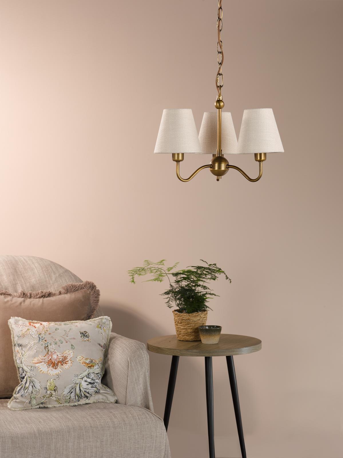 Dar Elara 3 Light Pendant Antique Bronze With Linen Hardback Shades