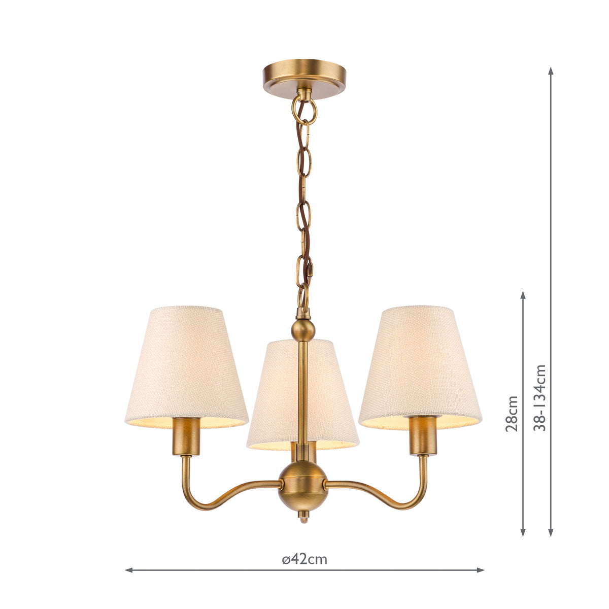 Dar Elara 3 Light Pendant Antique Bronze With Linen Hardback Shades