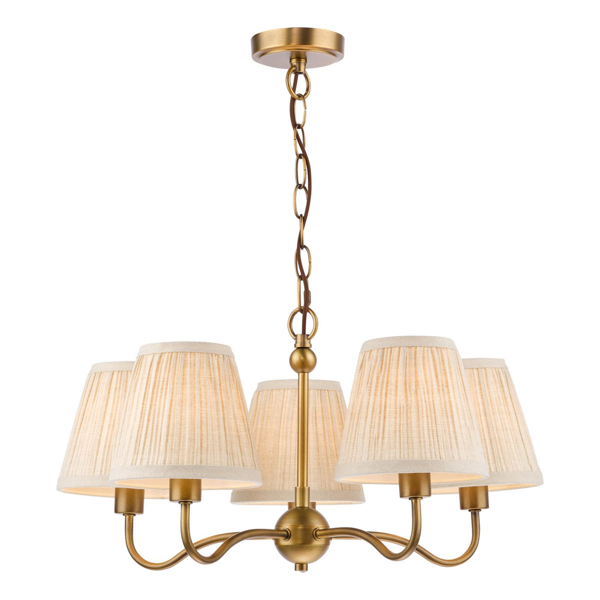 Dar Elara 5 Light Pendant Antique Bronze With Natural Linen Pleated Shades