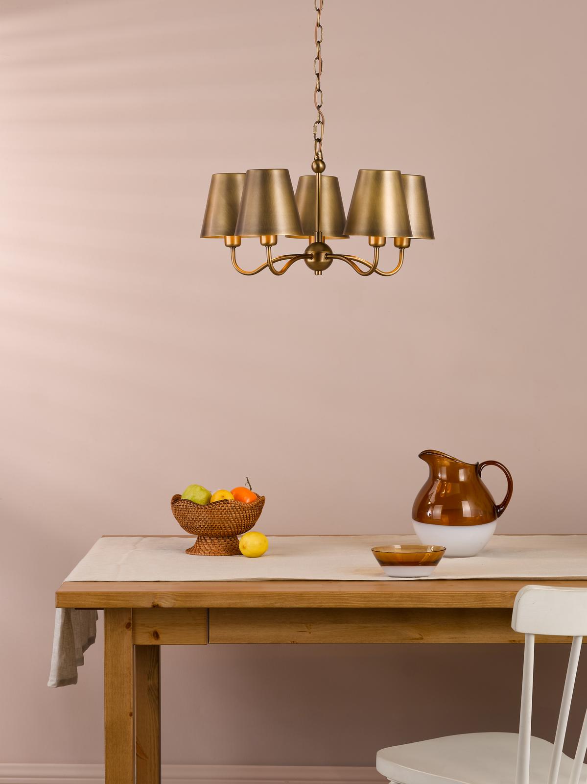 Dar Elara 5 Light Pendant Antique Bronze With Bronze Metal Shades