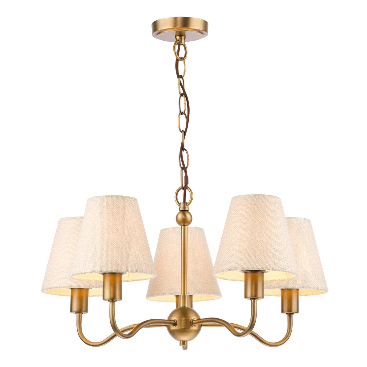 Dar Elara 5 Light Pendant Antique Bronze With Linen Hardback Shades
