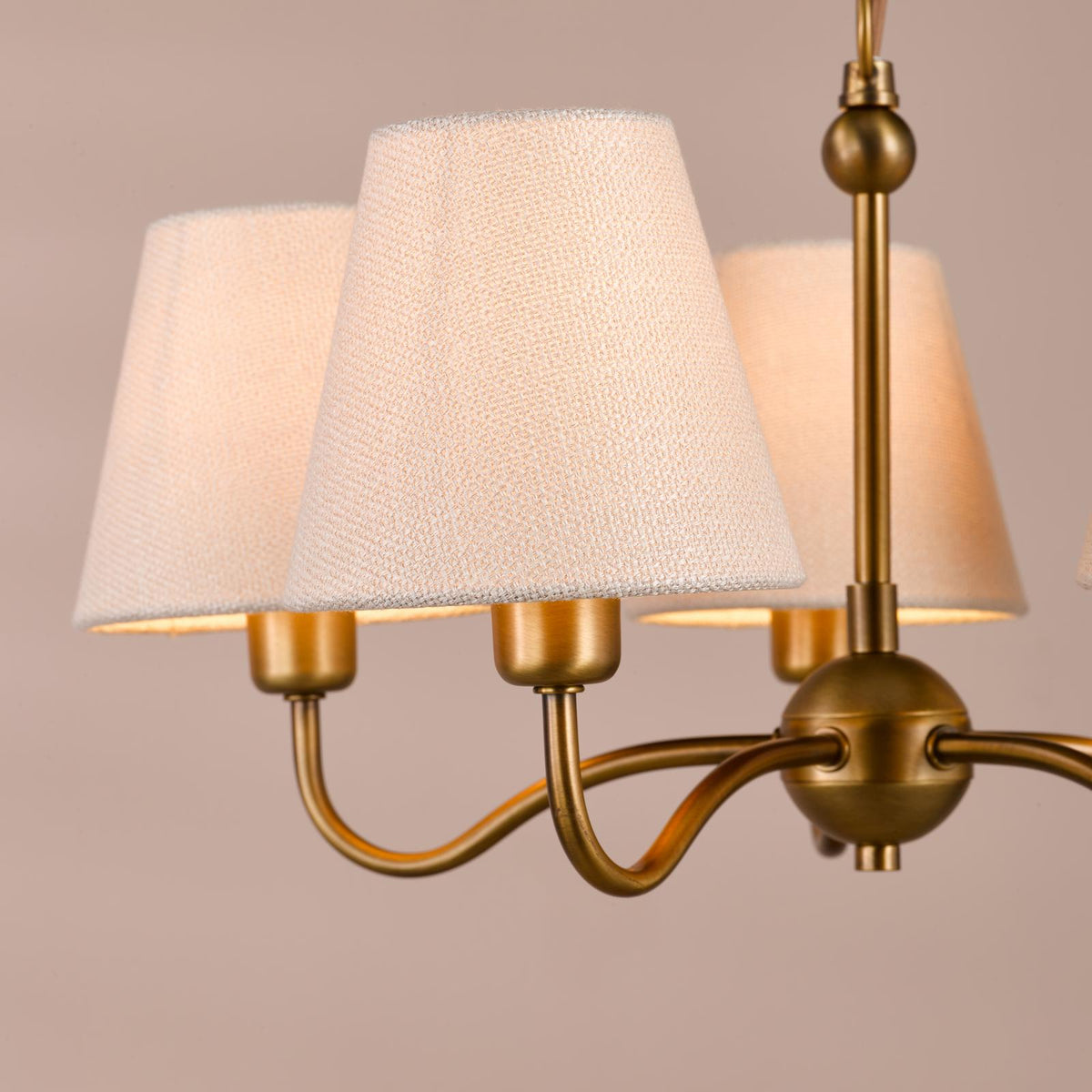 Dar Elara 5 Light Pendant Antique Bronze With Linen Hardback Shades