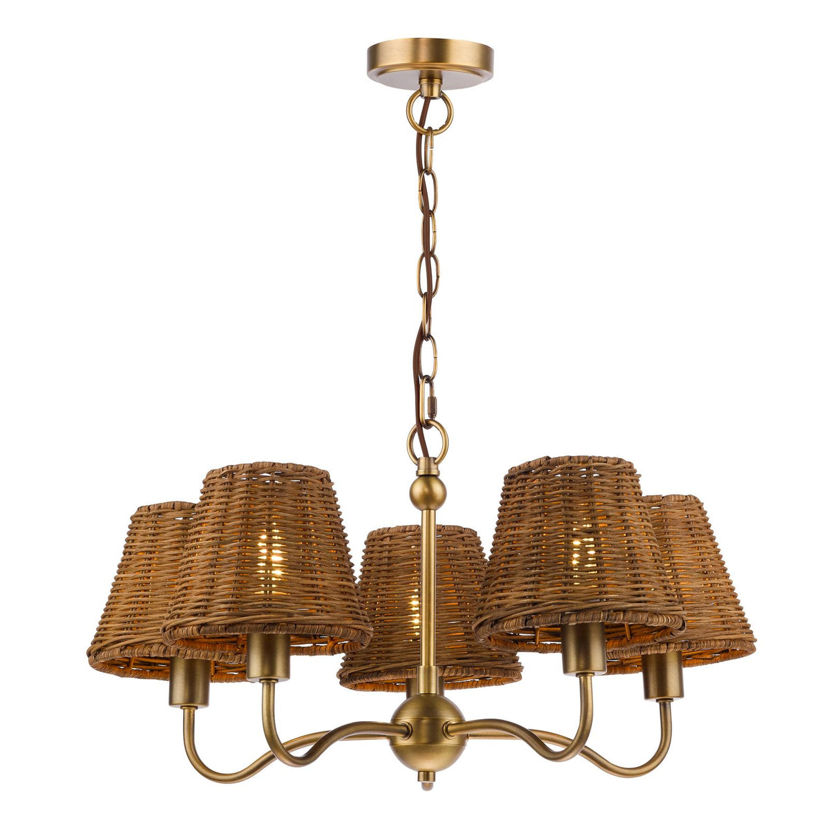 Dar Elara 5 Light Pendant Antique Bronze With Hand-Woven Rattan Shades